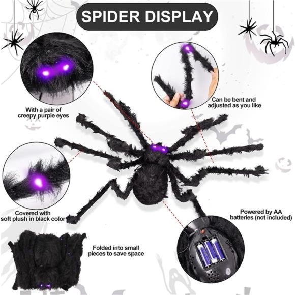 Spider Halloween Decor, 5ft Halloween Spider with Purple...